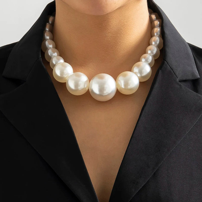 Exaggerated Fashion Big Imitation Pearl Choker Necklace for Women Wedding Bridal Temperament Bead Maxi Chain Christmas Jewelry