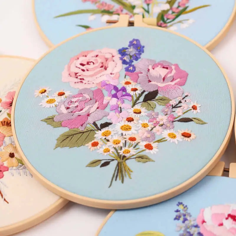 Embroidery Starter Kits with Floral Flower Patterns Embroidery Kit for Beginners Fabric Cross Stitch Kits for Adults DIY