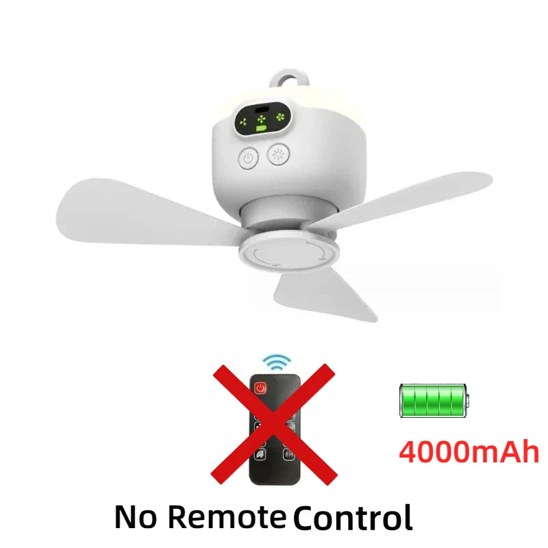 2024 New USB Rechargeable Ceiling Fan Large Wind Removable Blades Night Lamp Lighting 8000mAh Capacity Household Outdoor Fan