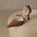 Sexy High Heel Shoes Woman Pointd Toe Spring Autumn Elegant Pumps French Style Vintage Pumps Ladies Summer Shoes With Pearls