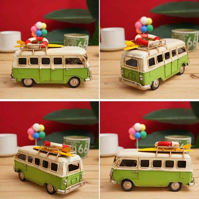 Retro Campervan Model Nostalgic Old Object Large Metal Iron Art Bus Piggy Bank Gift Desktop Decoration Camper Van Model Bar