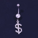 Hip Hop Dollar Belly Button Nail Rings Stainless Steel Anti Allergy Punk Rhinestone Dangle Belly Piercing Jewelry For Women Gift