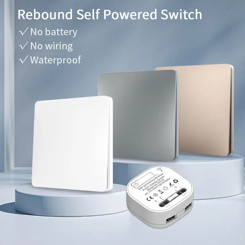 RF433 Frameless Large Panel Self Powered Rebound Wireless Switch Without Battery Outdoor Waterproof Household Kinetic Energy Lig