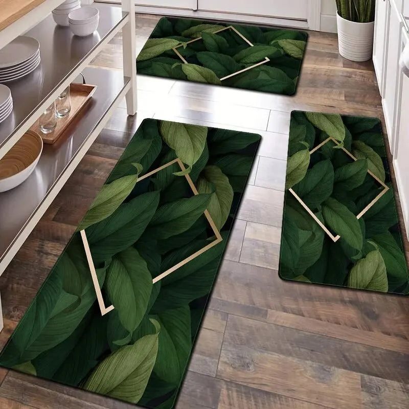 Green Leaf Laundry Room Soft Small Carpet Kitchen Anti-Slip Mat For LivingRoom Bathroom Sink Entry Door Home Decoration Rugs