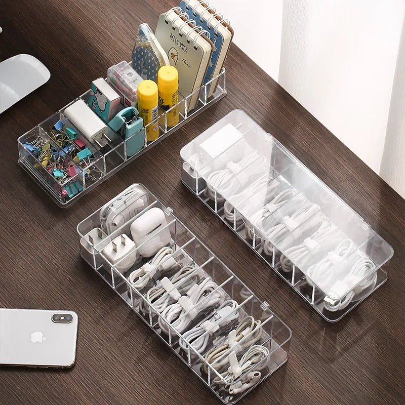 Cable Storage Box Transparent Plastic Data Line Storage Container Dust-proof Headset Data Charging Line Accessories Organizer