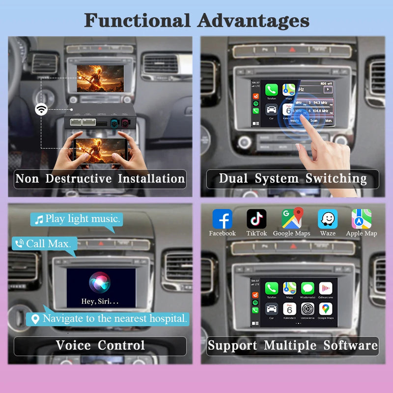 AUTOTOP Car Modification Module Wireless Carplay Android Auto For Volkswagen Touareg RNS850 2011-2015 Voice Control Mirror Link