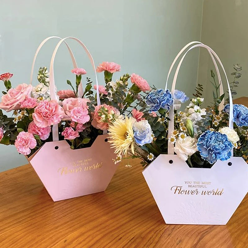 Heart Handbag Handheld Boxes Flower Candy Gift Bouquet Package Packaging Bag Box Diy Floral Material Wedding Party Supplies