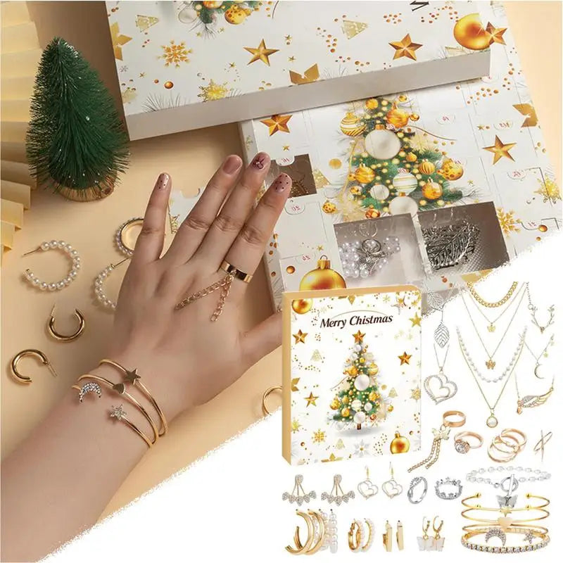 Christmas Jewelry Advent Calendar 24 Day Countdown Calendar Earrings Necklace Ring Surprise Gift Box For Adult Women & Teen Girl