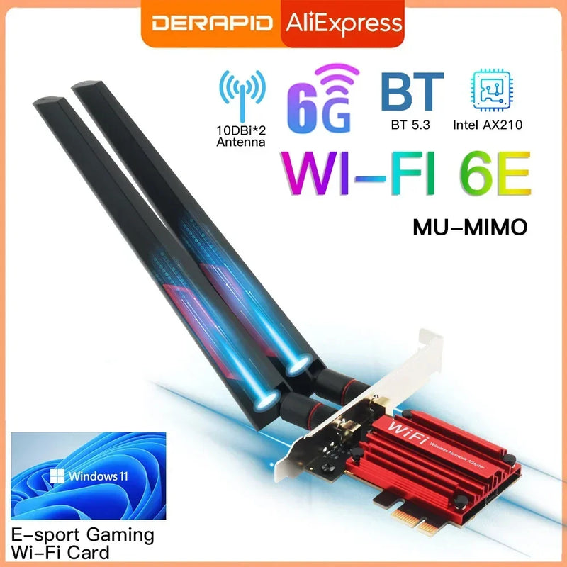 3000Mbps WiFi6E AX210 Bluetooth 5.3 Dual Band 2.4G/5GHz/6GHz WiFi Card 802.11AX/AC PCI Express Wireless Network Card Adapter PC