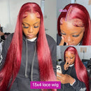 99J Colored Lace Front Human Hair Wigs Straight Burgundy 13x4 HD Transparent Full Lace Frontal Wig Red Glueless Wigs For Women