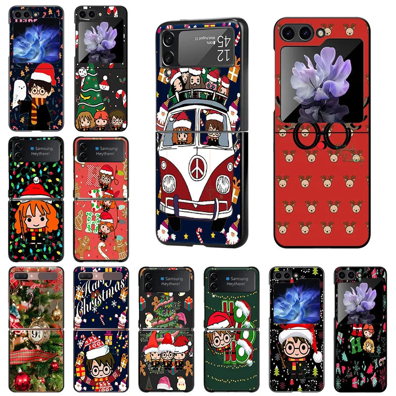 Phone Case For Samsung Z Flip 6 5 4 3 Galaxy ZFlip6 5G Flip5 Flip4 Christmas Potters Harries Black Hard Camera Protective Cove