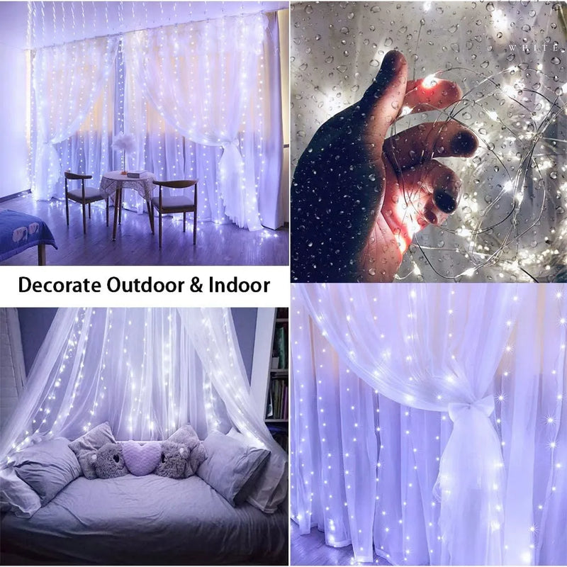 USB LED Curtain String Light Christmas Window Decor Wire Fairy Light 8 Modes Remote Control For Wedding Holiday Party Lighting