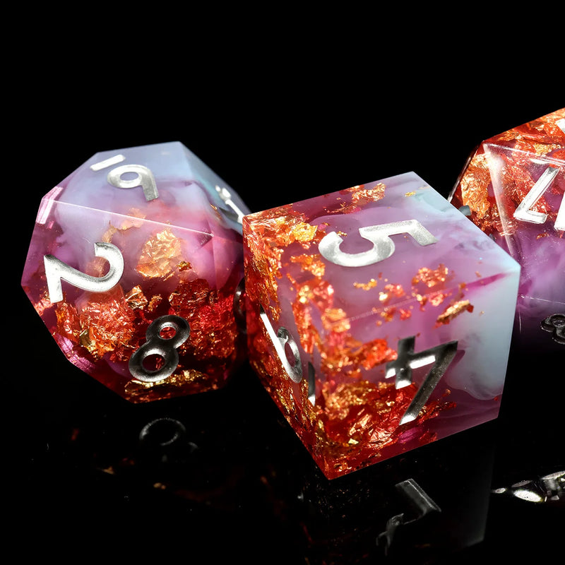 Colourful RPG Resin Dice Sharp Edge D and D Dice Set  D20 D12 D10 D8 D6 D4 D100 For DND Board Game-Spring Garden