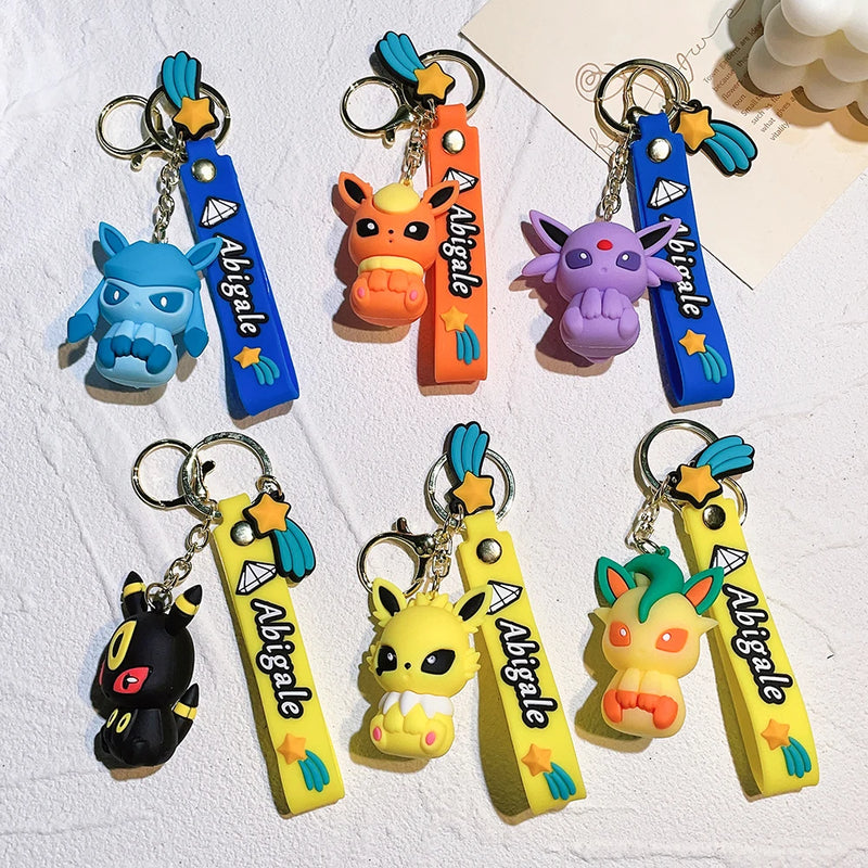 Bandai Pokemon Silicone Keychains Kawaii Eevee Pendant Keyrings Backpack Accessories Cartoon Doll Keyholder Anime Periphery