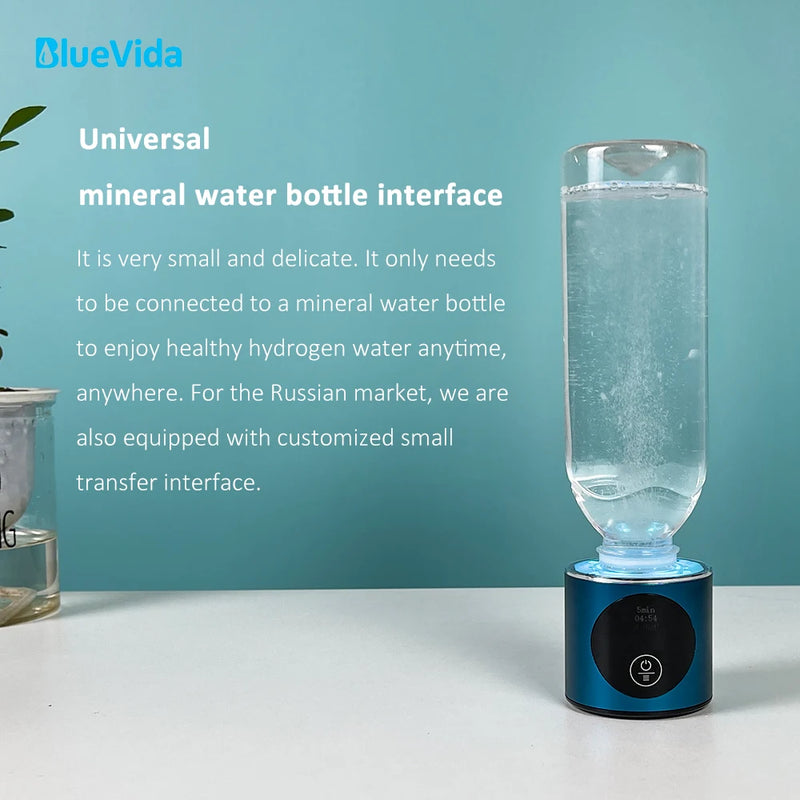 BlueVida New 8th Generation Nano Hydrogen Water Generator Bottle DuPont SPE/PEM Water Hydrogenator With H2 Inhaler-Touch Button