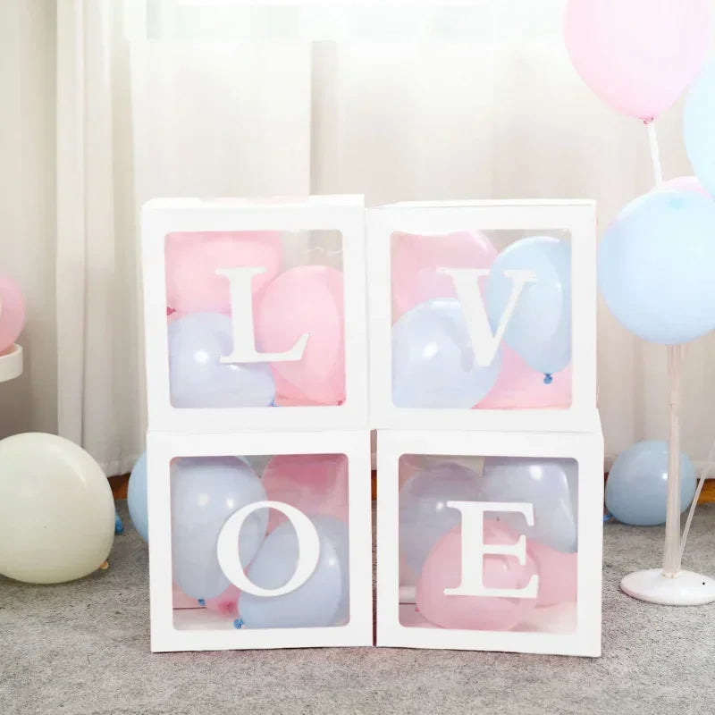 Transparent Letter 25/27cm Baby Shower Box Birthday Wedding 1st Birthday Party Decorations Custom Cube Balloon with Letter Box