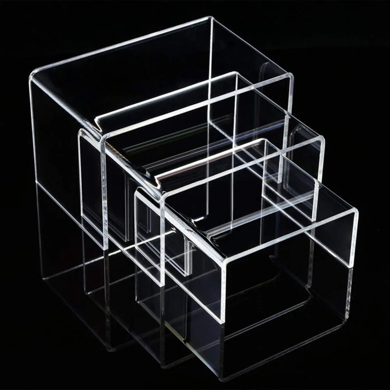 3pcs/set Acrylic Clear Display Stands Showcase Jewelry Makeup Holder Doll Cosmetics Rack Trapezoidal Cake Display Stand Rack