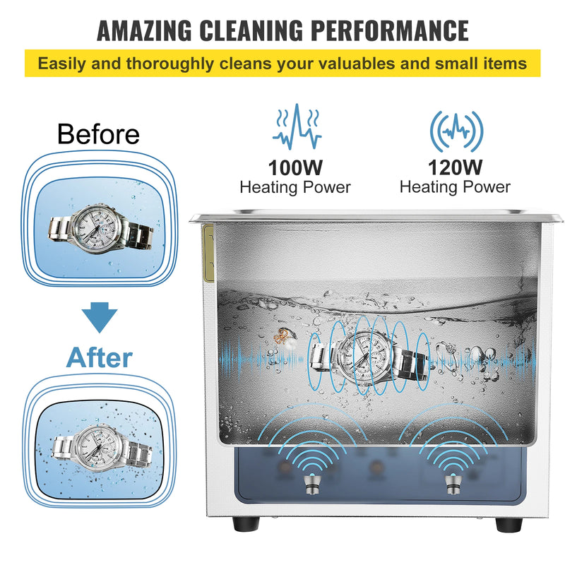 VEVOR 3L 6L 10L 15L Ultrasonic Cleaner Mini Portable Washing Machines 36-40KHz Adjustable Frequency Dish Washers Home Appliance