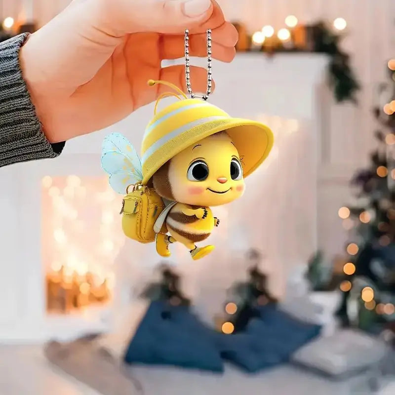2D Acrylic Cute Little Bee Car Charm Keychain Accessories Car Pendant Charm