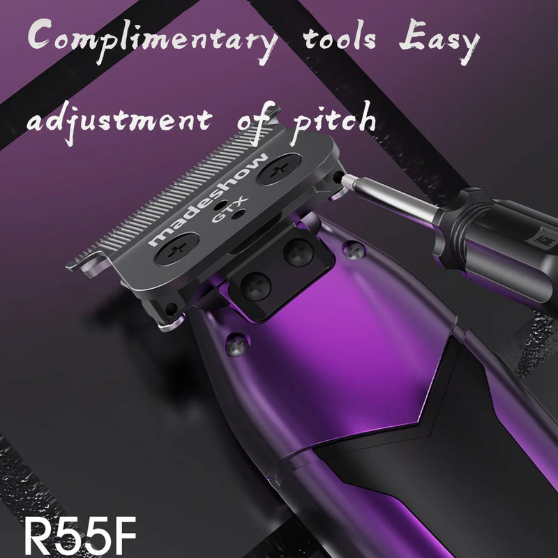 R55F Purple Professional Electric Hair Trimmer 7200RPM Adjustable 0 Pitch Blade Barber Shop Hair Clipper KULILANG Madeshow