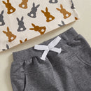 Toddler Boy Easter Outfit Bunny Print Short Sleeve T-shirt and Solid Shorts with Pockets 2 Piece Set for Baby Boys