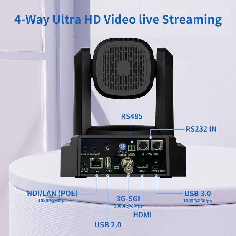 4K PTZ NDI Camera 12X 20X Optical Zoom AI Auto Tracking with PoE HDMI/SDI/USB/IP Live Streaming PTZ Camera for Church Services