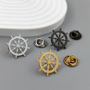 Hollow gold-plated rudder badge, black men's collar brooch, silver lapel pin, men's suit accessories set, Father's Day gift