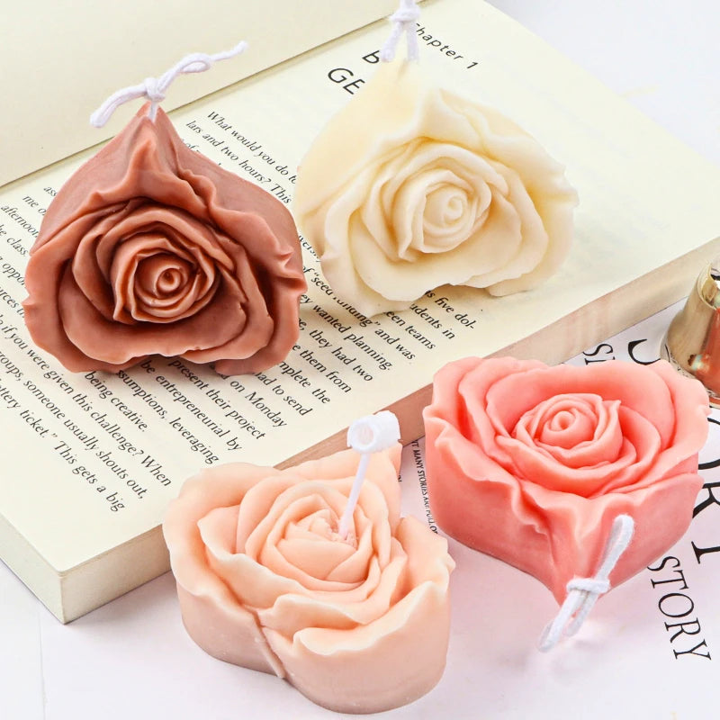 3D Love Rose Candle Silicone Mold DIY Heart Flowers Candle Making Soap Resin Chocolate Mold Valentine's Gifts Craft Home Decor