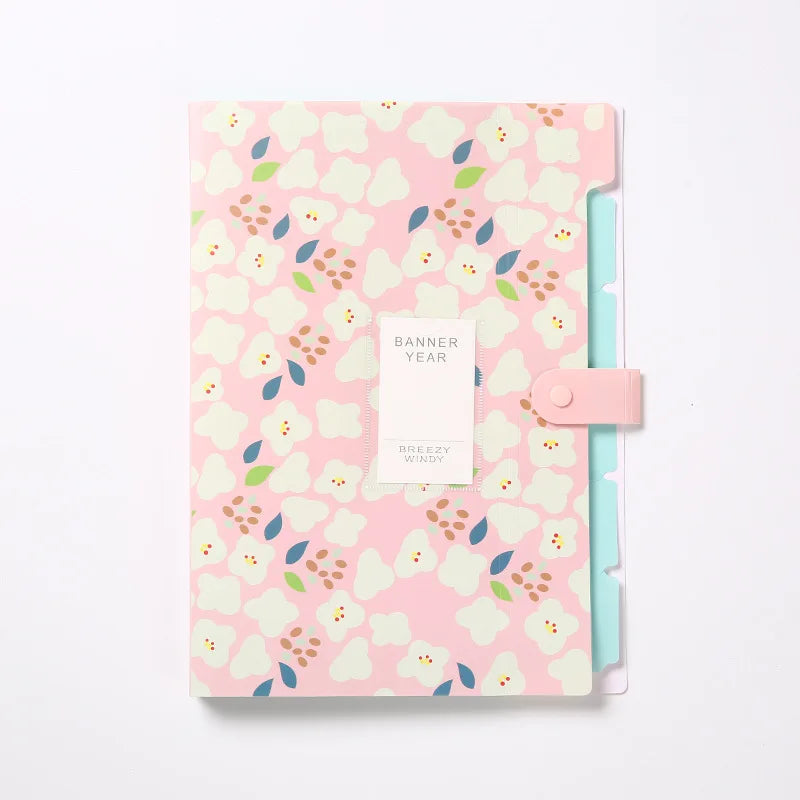 Kawai Floral File Folder 6 Layers Document Bag Cute File Organizer Bill Folder Storage Pouch Korean Stationery Office Supplies