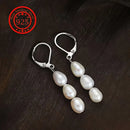 New Fashionable Baroque Freshwater Pearl Earrings. Simple, Elegant And Versatile Long Three-bead Earrings.