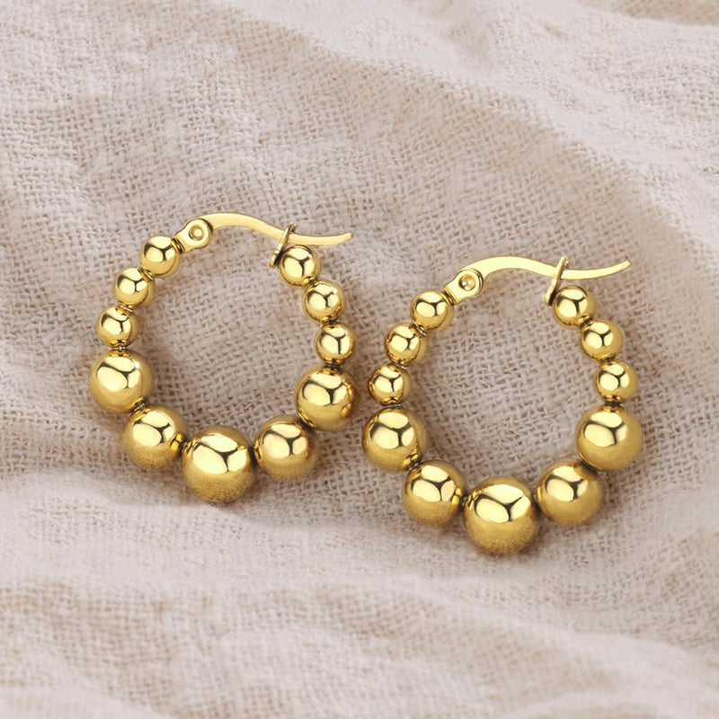 Stainless Steel Earrings for Women 2024 Trending Gold Color Beads Hoop Earring Couple Wedding Ear Jewelry Christmas Gift aretes