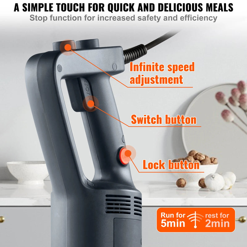 VEVOR Commercial Immersion Blender 500W/ 750W Variable Speed Portable Mixer with 304 Stainless Steel Blade for Soup Baby Food