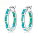 CiNily White Fire Opal Hoop Earrings With Stone Silver Plated Small Round Circle Chic Summer Punk Jewelry Best Gifts for Woman