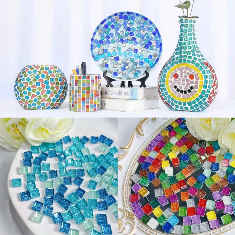 50pcs Mixed Color Square Crystal Mosaic Tiles DIY Hobbies Children Handmade Art Craft for Bathroom Kitchen Home Decoration 1X1cm