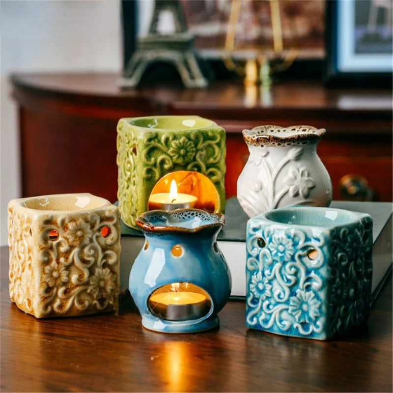 Creative Retro Crack Glaze Ceramic  Essential Oil Lamps Aroma Burner for Home Dinner Decor Aromatherapy Smell Removing Censer