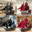 MOC Pirates Of The Caribbean Ship Queen's Revenge Warship Black Pearl Sailboat Building Block Bricks Assembly Kids Christmas Toy