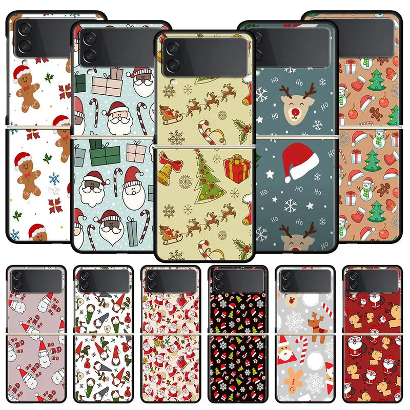 Christmas Santa Claus Z Flip 5 4 Phone Case For Samsung Z Flip 3 Black Hard Shell Galaxy ZFlip3 ZFlip4 Cover Folding Luxury