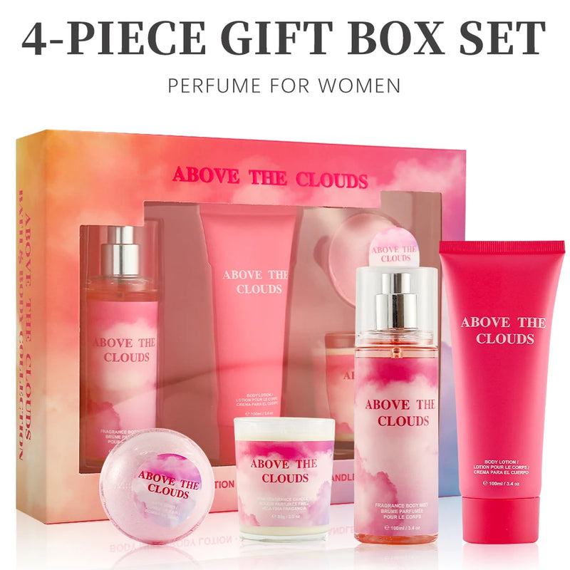 Women's Fragrance Sets 3.4fl.oz Body Mist, 3.4fl.oz Body Lotion, 3oz Candle and 2oz Bath Bomb 4 Pcs ABOVE THE CLOUDS Gift