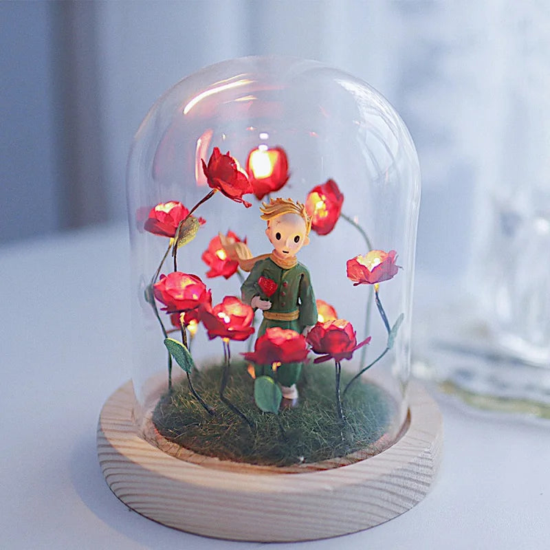 Little Prince Nightlight Immortal Rose Little Fox Atmosphere Lamp Handmade DIY Gift Christmas Valentine Birthday Gift For Girl