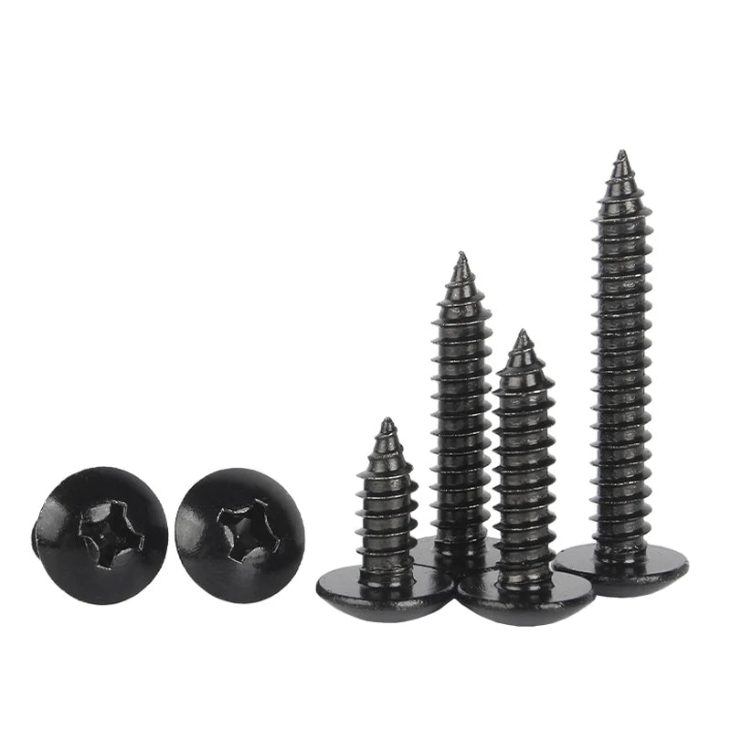 10-50pcs Black 304 Stainless Steel Phillips Large Round Truss Head M3 M4 M5 M6 Cross Mushroom Head Self Tapping Wood Screws