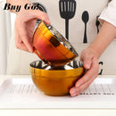1/6PCS Stainless Steel Walled Heat Insulation Smooth Rice Bowl Non Slip Double Layer Bowls for Adult Children Kitchen Tableware