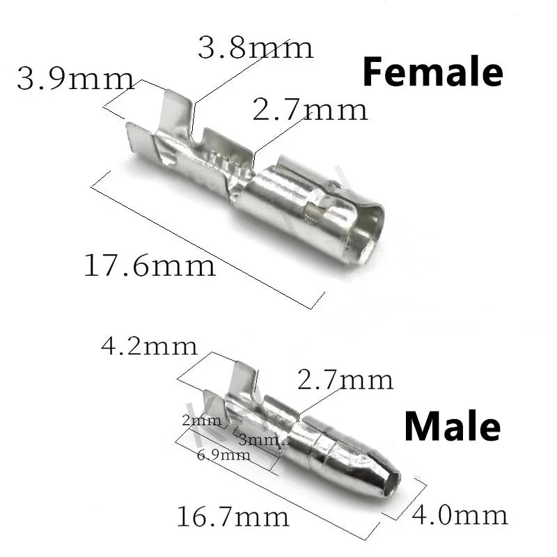 25/50/100sets 4.0 bullet Crimp terminal car electrical wire connector diameter 4mmFemale + Male + Case Cold press terminal