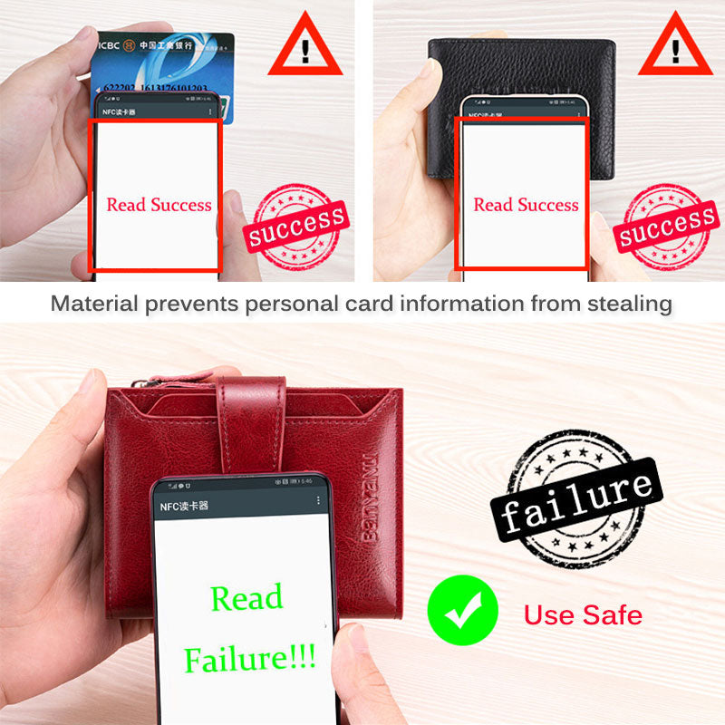 Fahion Women Genuine Leather Wallet RFID Blocking Short Multi Function Large Capacity Zipper Coin Purse Money Clip