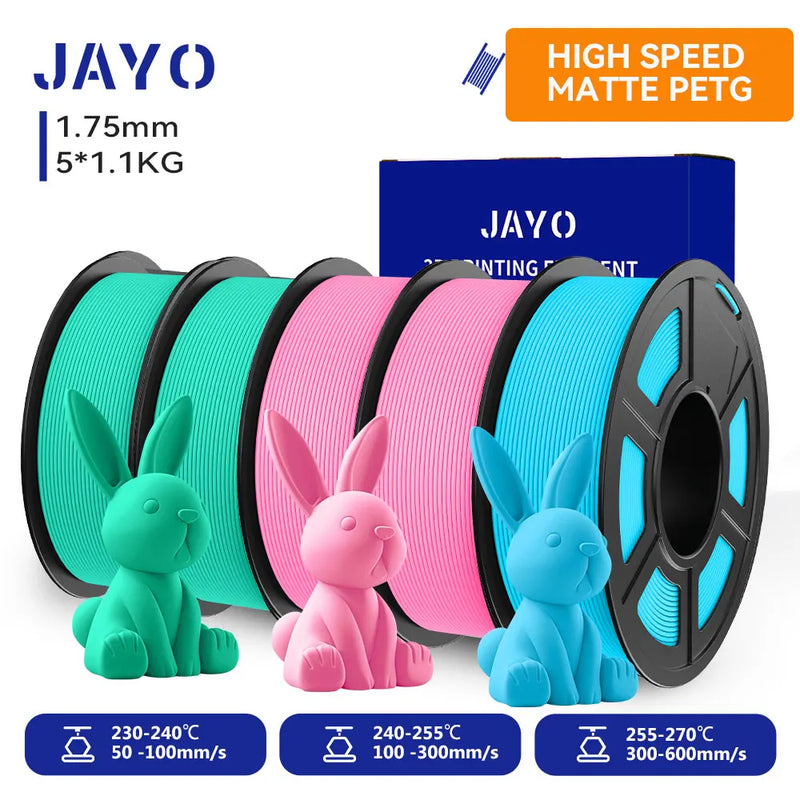 JAYO PETG 3D Filament 1.75MM High Speed PETG 3D Printer Filament 4Rolls High Flow Speedy Matte Effect 3D Printing Mateials