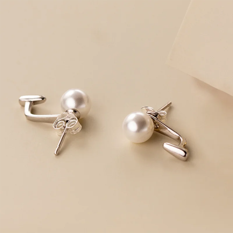 WANTME 925 Sterling Silver Trend Statement Synthetic Pearl Ear Hook Korean Cute Teenager Daily Earring Jewelry Women Accessories