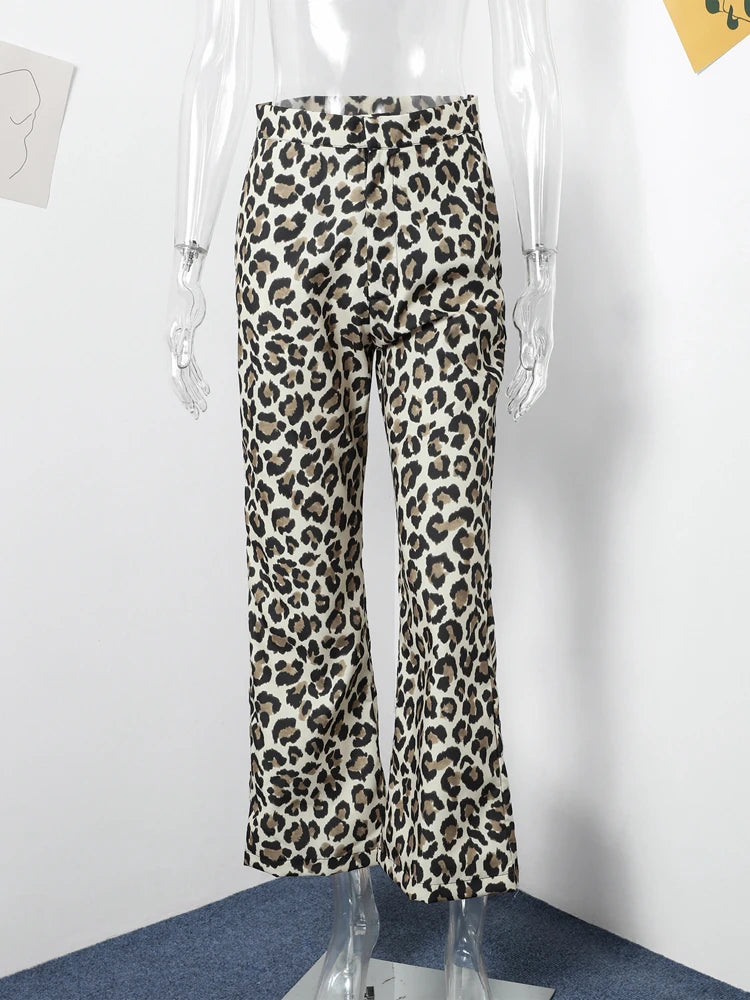 Leopard Print Trousers Women Casual Loose High Wasit Drawstring Pants Female 2024 Spring Summer Vintage Soft Fashion Pants Lady
