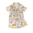 Cute Cat Print Pajamas Women's Spring Summer Ice Silk Slippery Short Sleeved Shorts Home Clothing Two Piece Set Sleepwear