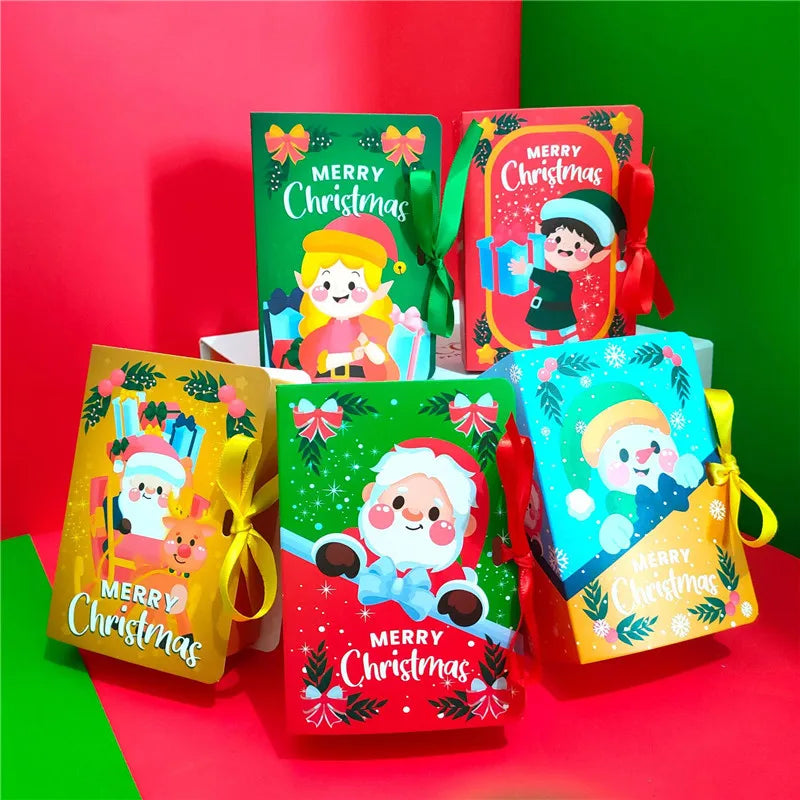 5/10Pcs Christmas Gift Box with Handle Christmas Decoration Cardboard Candy Dragee Box for New Year Dinner Table Party Supplies