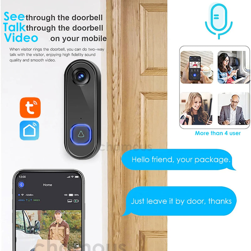 TUYA Video Doorbell Camera P2P WiFi Video Door Phone Intercom 1080P Two-Way Audio Smart Door Bell  Google Home Alexa Doorbell