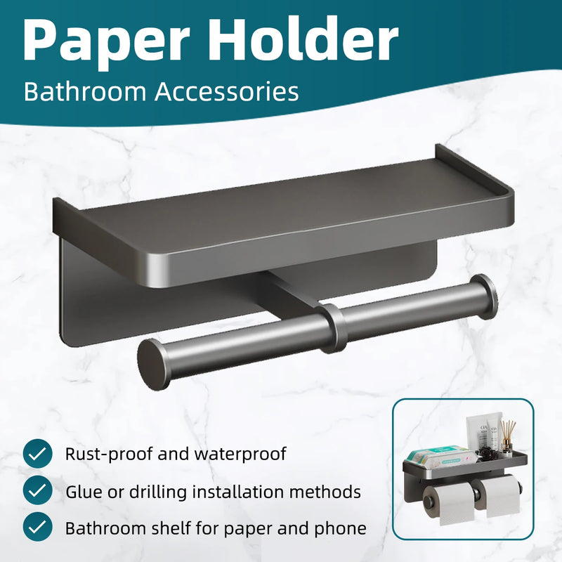 Toilet Paper Holder Wall-Mounted Aluminum Alloy Toilet Paper Holder Tissue Rack Bathroom Tissue Holder Bathroom Accessories